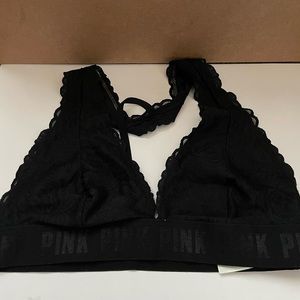 PINK all black lace Bralette worm once in like new condition. Size large